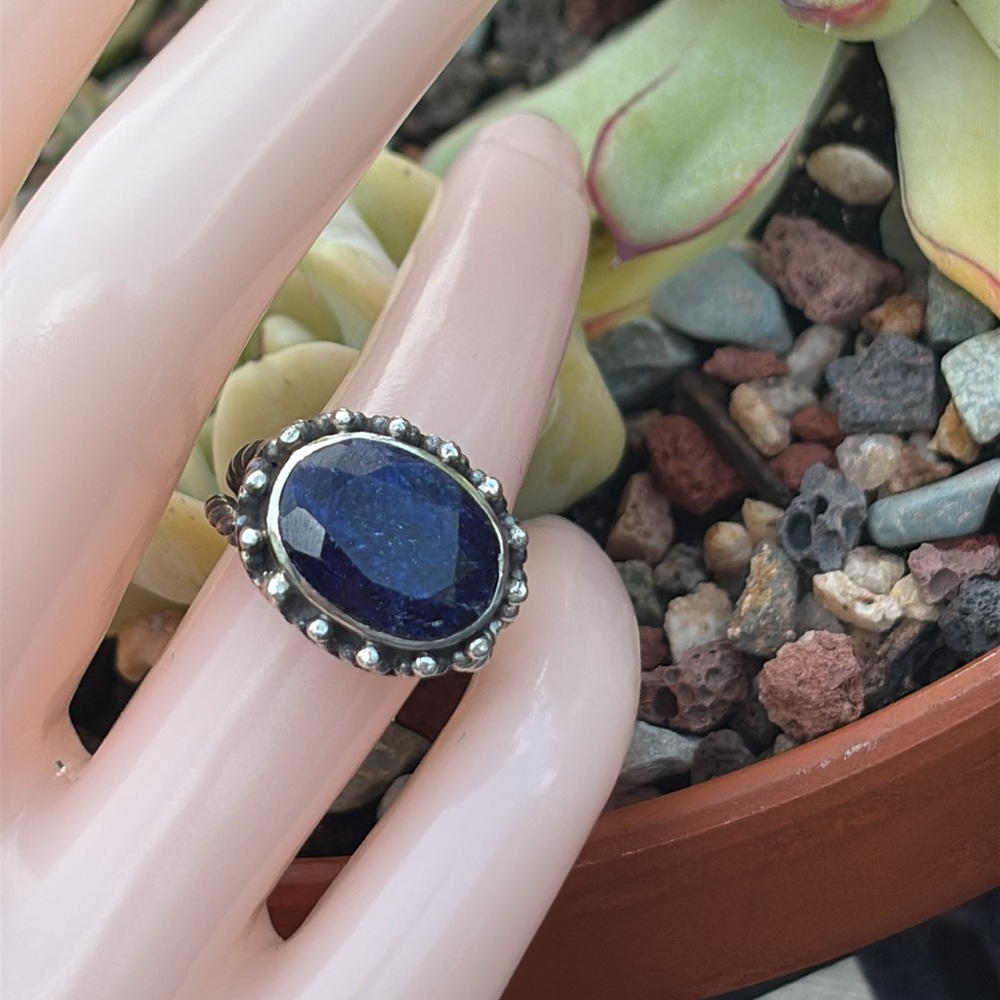 5.5ct Sapphire Genuine Natural Opaque Oval Stone Ring Sterling Silver Size 7.25